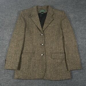 VTG Ralph Lauren M/L Jacket 100% Wool Herringbone Equestrian Horse Button Blazer